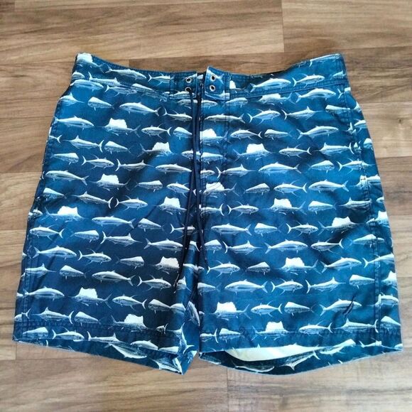Nautica Other - Nautica Swim Trunks Mens L Navy Blue Board Shorts Logo Swordfish All Over Print